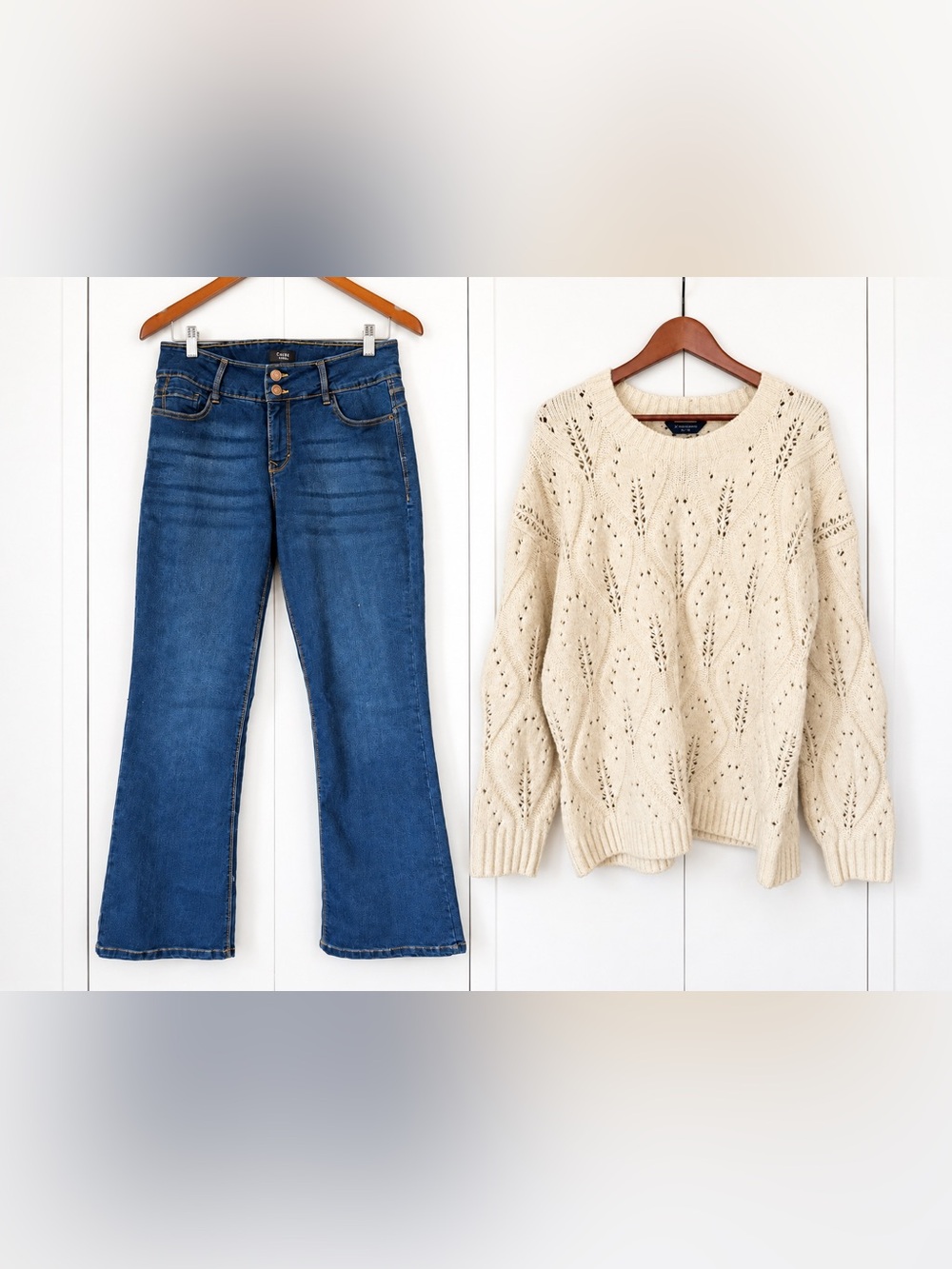 Curve Appeal Size 12 Bootcut Jeans + Denver Hayes Cream Knit Sweater (XL) Outfit
